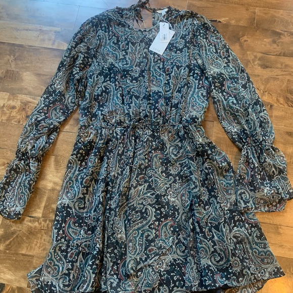 Joie Manning Paisley Long Sleeve Mini Dress L - Picture 4 of 6
